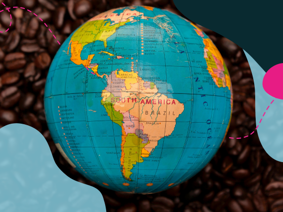 A globe of the world shoring US and South America