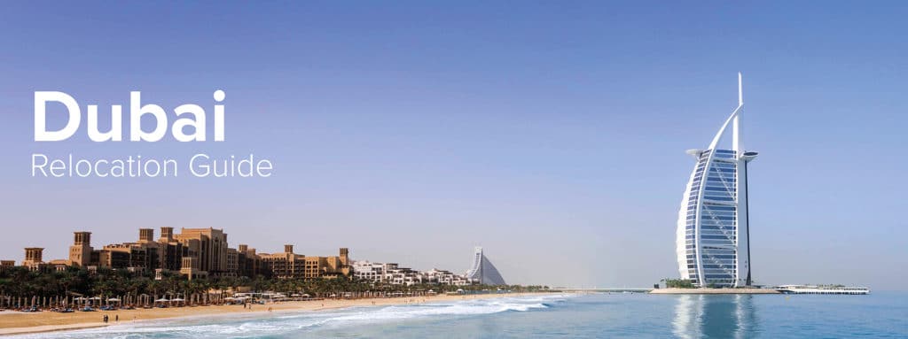Dubai relocation guide written over a photo of a beach in Dubai