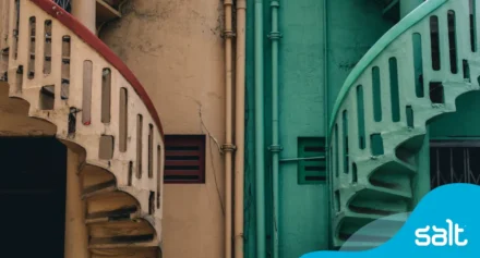Two staircases going different directions.