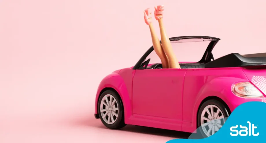 Can I meet the woman in charge? 1 Barbie car with barbie in high heels in the car.