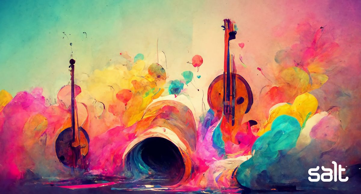 Top sales trends symbolised by an abstract colourful painting of musical instruments