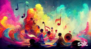 Sales skills symbolised as music notes in an abstract brightly coloured painting