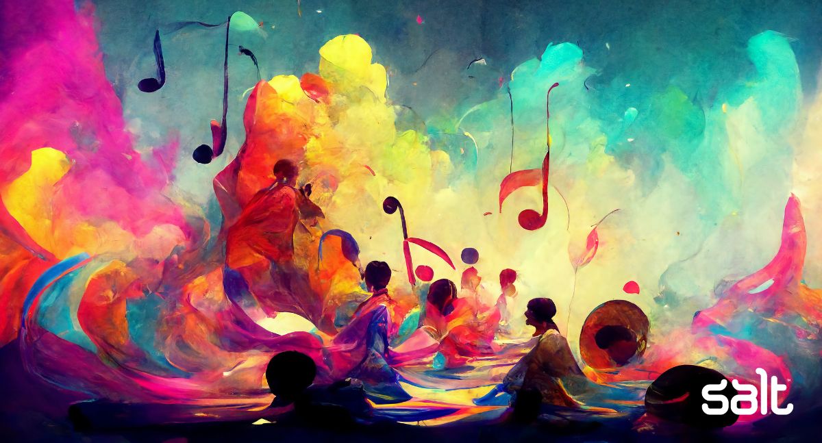 Sales skills symbolised as music notes in an abstract brightly coloured painting