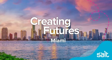 Miami city landscape picture with the words "Creating Futures in Miami"
