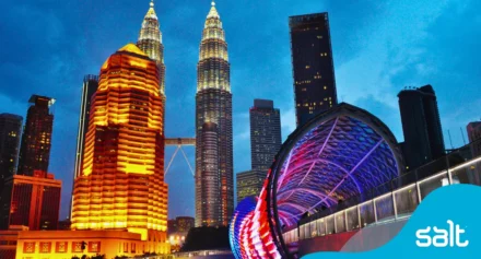 Close up city view of Malaysia at night