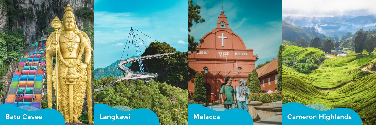 What are the top jobs in demand in Malaysia? 2 Four Malaysian attractions, Batu Caves, Langkawi, Malacca and Cameron Highlands