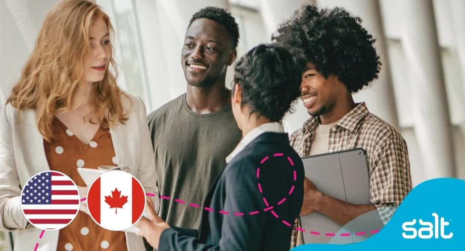 Top questions to ask recruitment agencies in North America for job seekers 1 Four diverse coworkers engaged in a friendly conversation