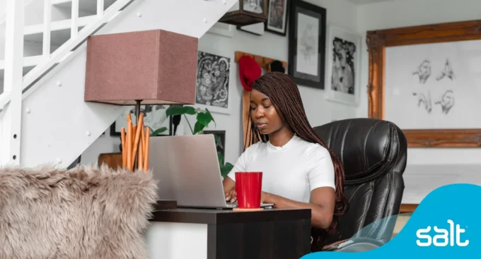 Woman working from home with her laptop