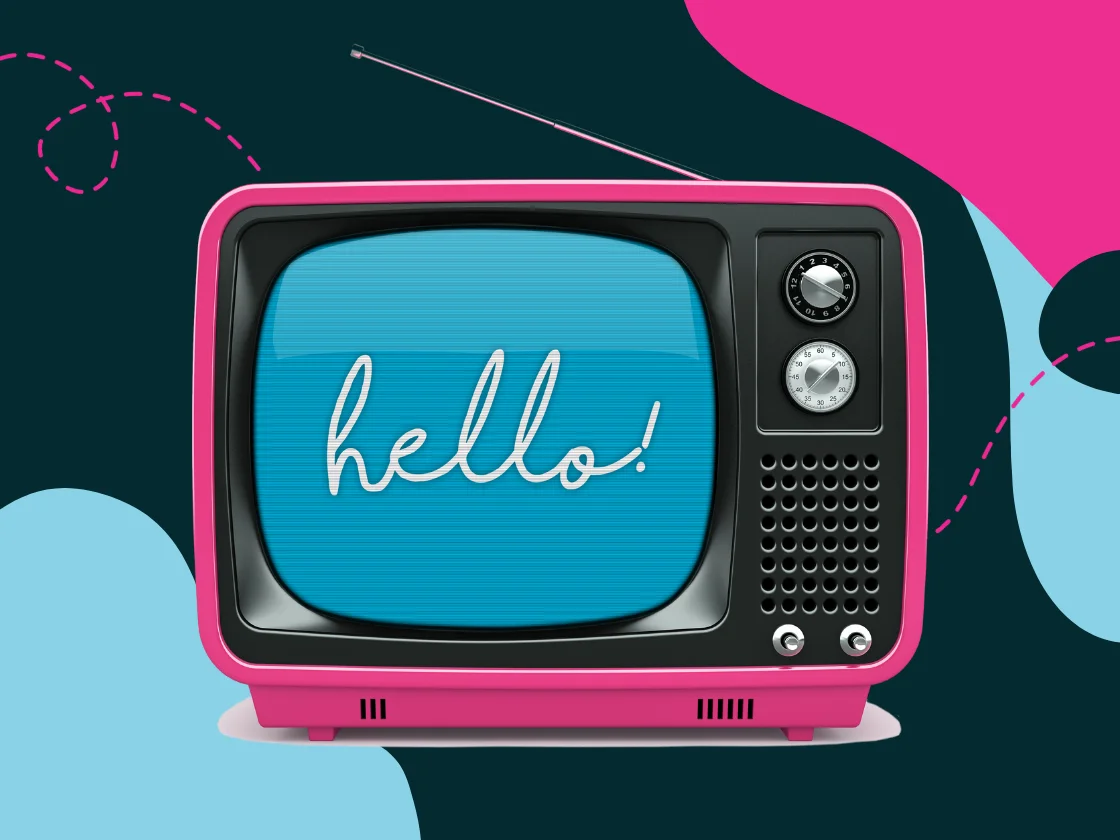 A retro tv screen saying 'Hello'