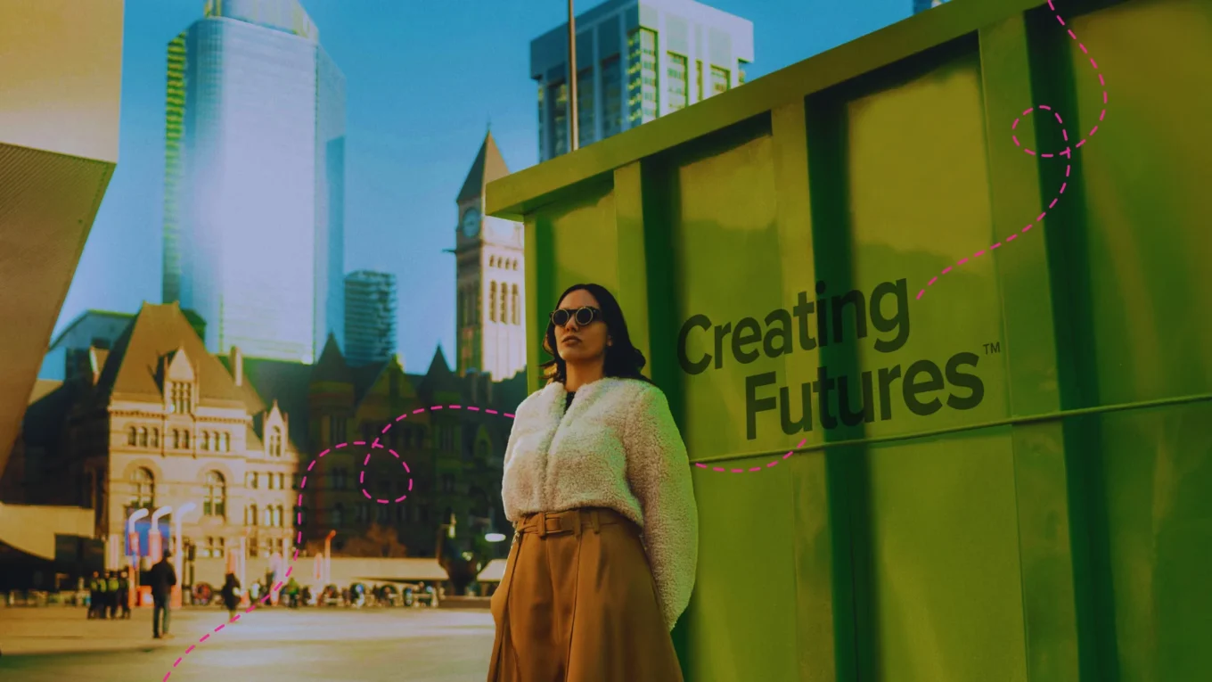 Women standing in front of green container in Toronto