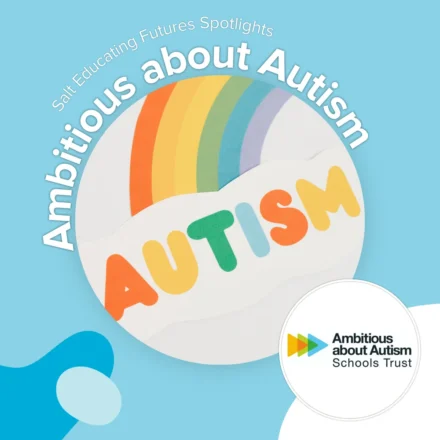 Autism word written down with a rainbow