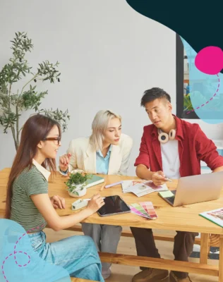 marketing team working in office space