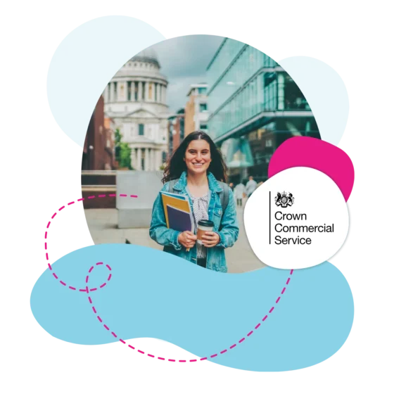 Woman holding books stood in with St. Pauls Cathedral in the background