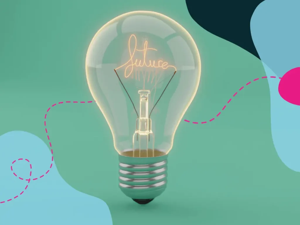 Light bulb that says future