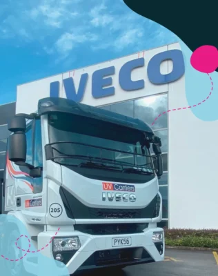 Outside Iveco building and truck.