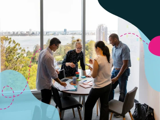 Collaborative meeting with a scenic view
