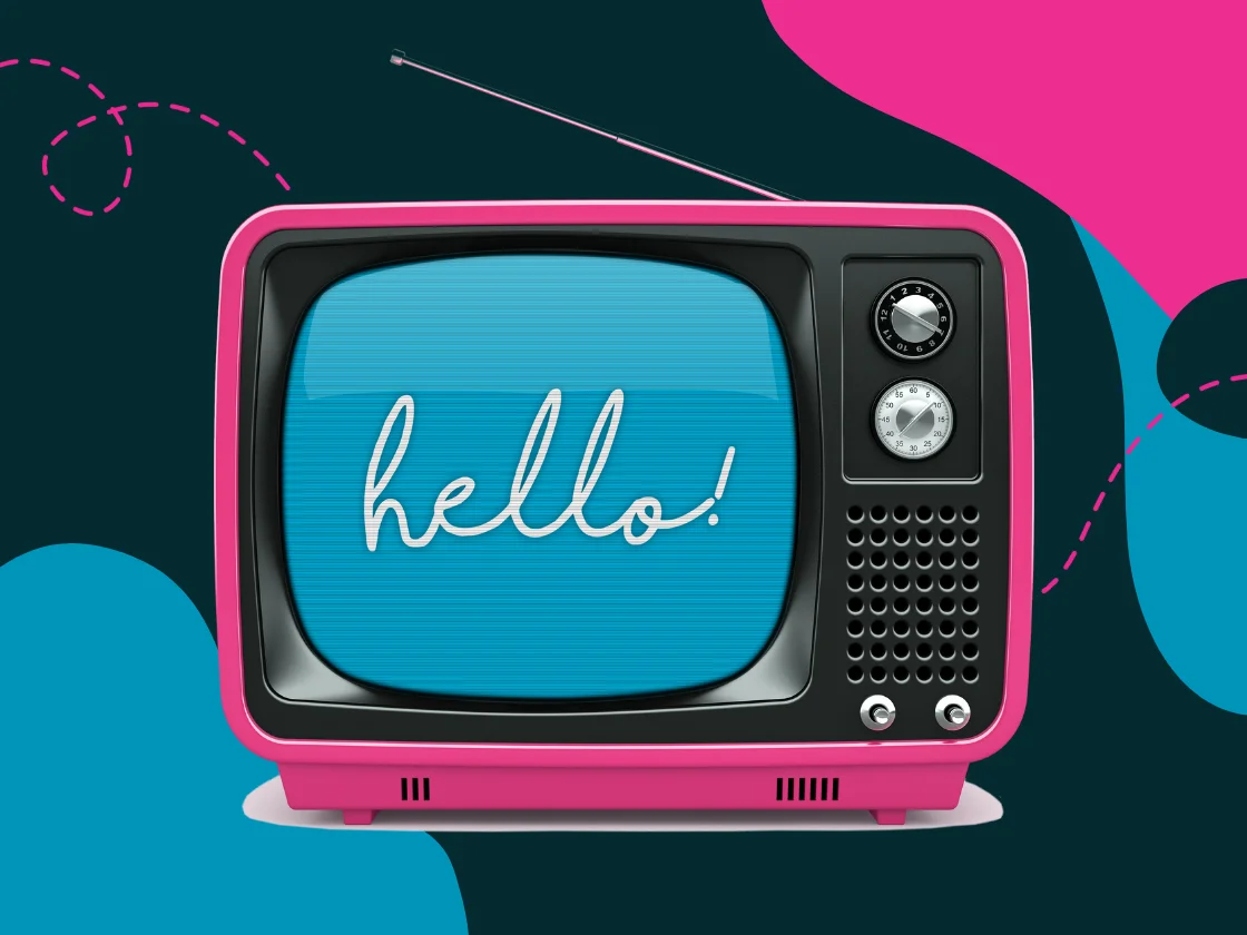 A retro tv screen saying 'Hello'