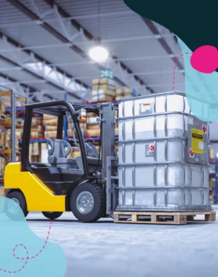 Forklift carrying a heavy item in a factory