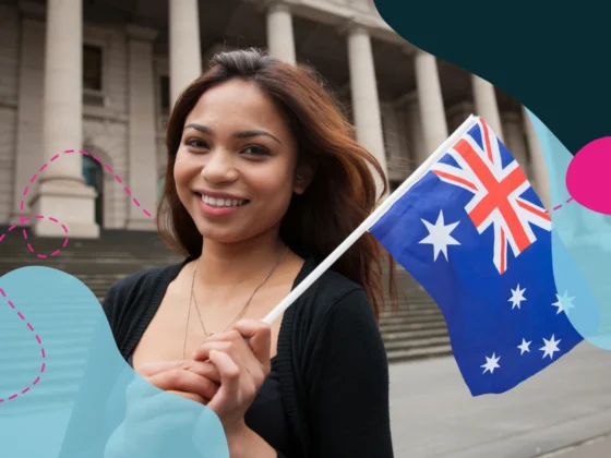 Woman holding the Australian flag.