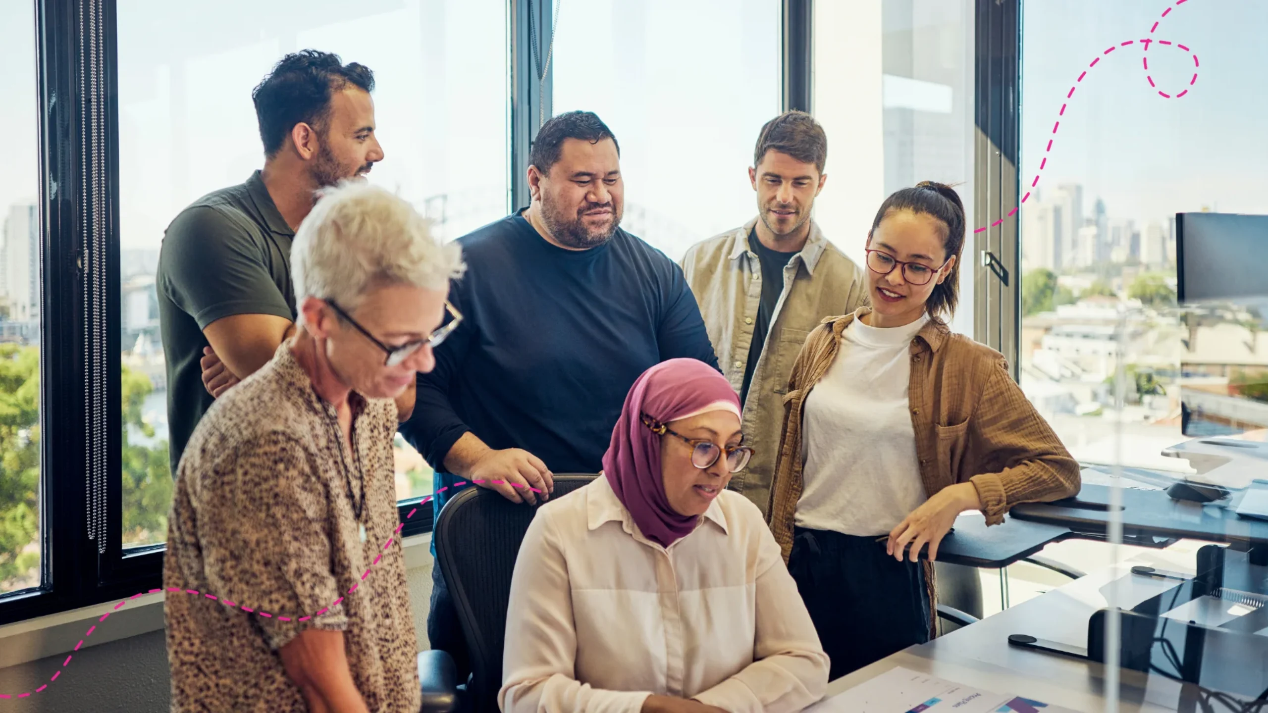 Team collaborating in modern office setting