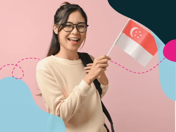 Woman holding the Singapore flag