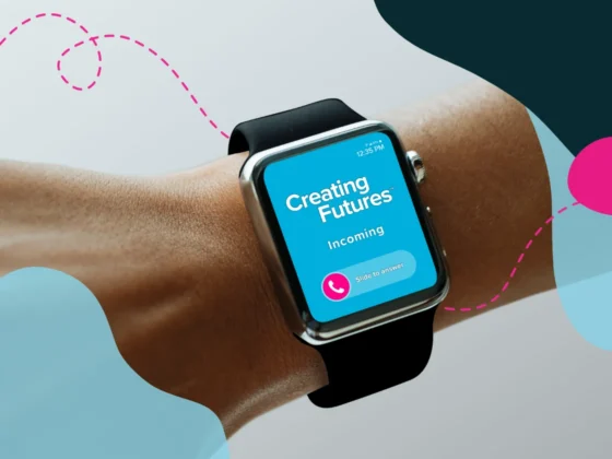 Smartwatch with an incoming call from "Creating Futures".