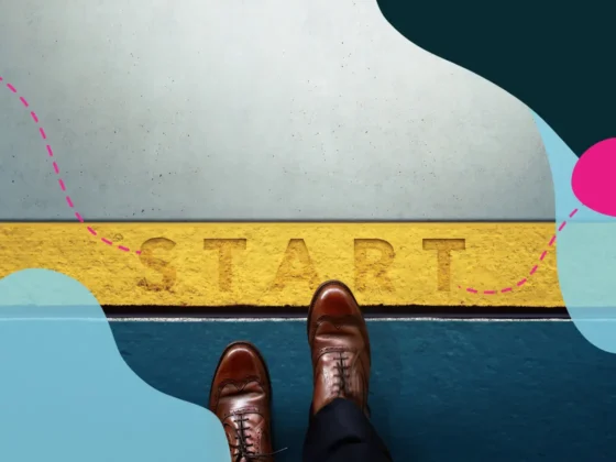 Brown shoes standing at start line