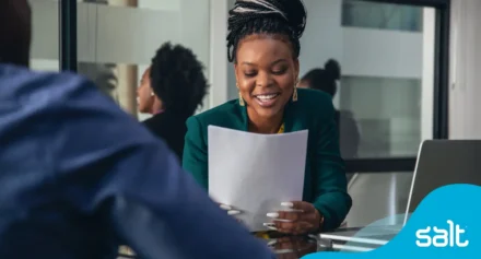 Interview setting with candidate and interviewer.