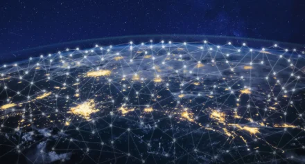 Earth globe from space with network connectors