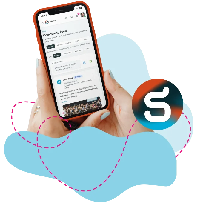 person holding a phone with a community new app open.